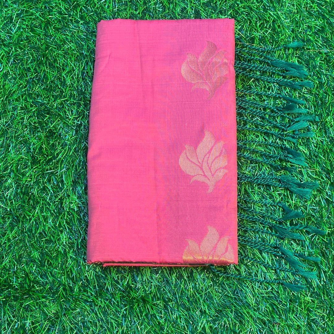 Kanjivaram Tissue Border Soft Silk Sarees (Pink and Green Colour)