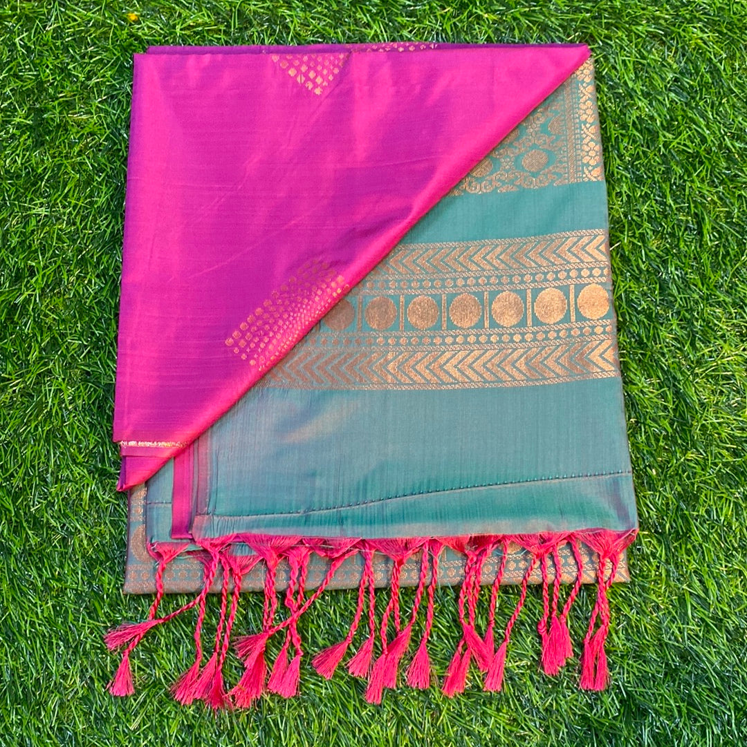 Kanjivaram Tissue Border Soft Silk Sarees (Pink and Green Colour)