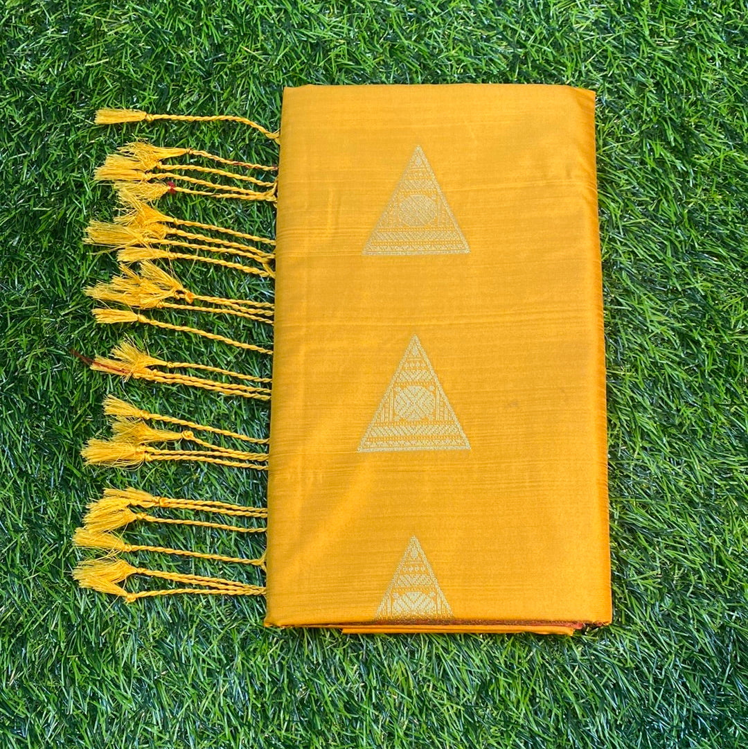 Kanjivaram Tissue Border Soft Silk Sarees (Yellow and Brown Colour)