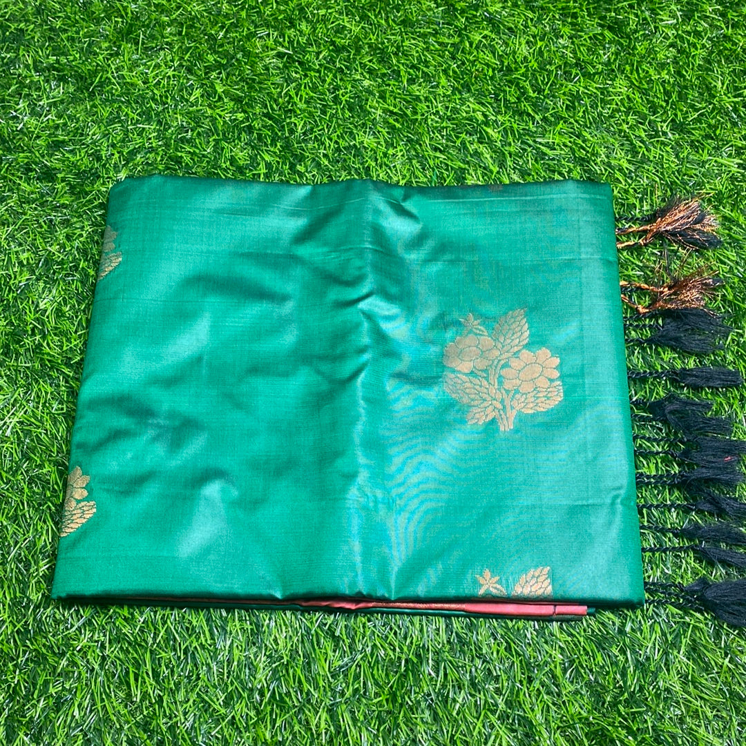 Kanjivaram Tissue Border Soft Silk Sarees (Green and Pink Colour)