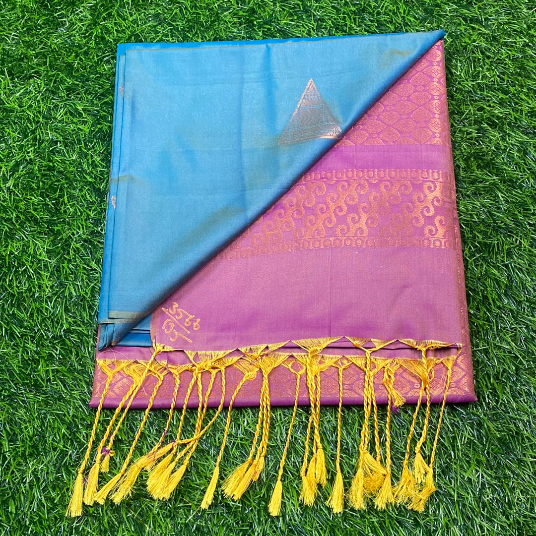 Kanjivaram Tissue Border Soft Silk Sarees (Sea Green and Pink Colour)