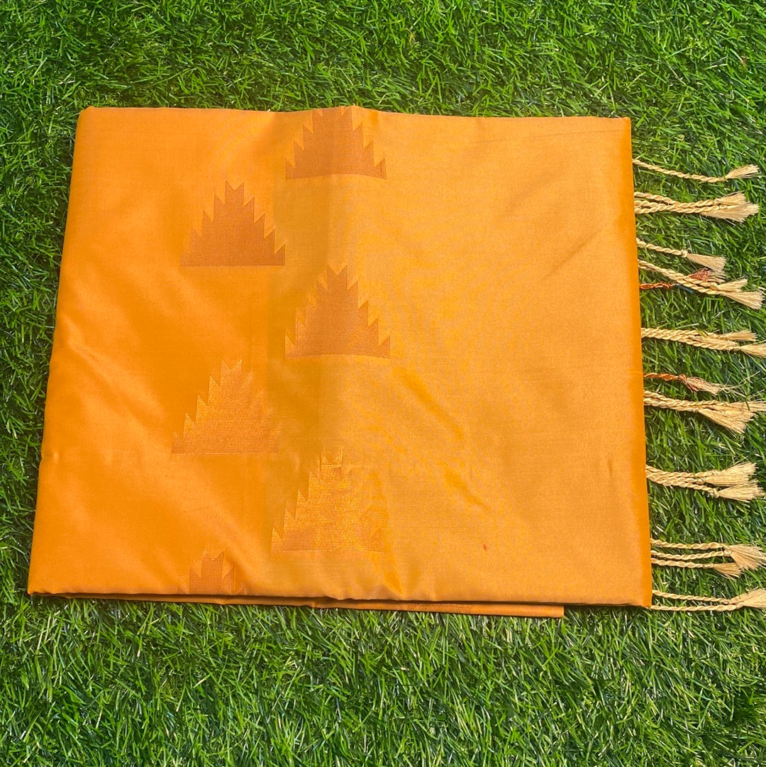Kanjivaram Tissue Border Soft Silk Sarees (Orange and Sea Blue Colour)