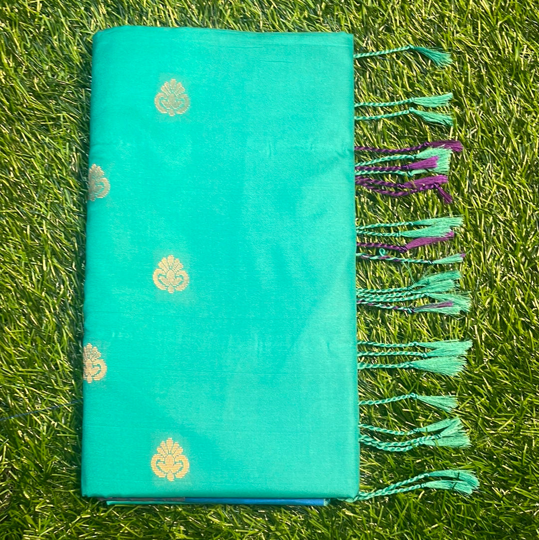 Kanjivaram Tissue Border Soft Silk Sarees (sea green and blue)