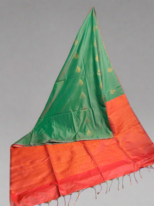 Kanjivaram Tissue Border Soft Silk Saree (Dark Green & Pink)