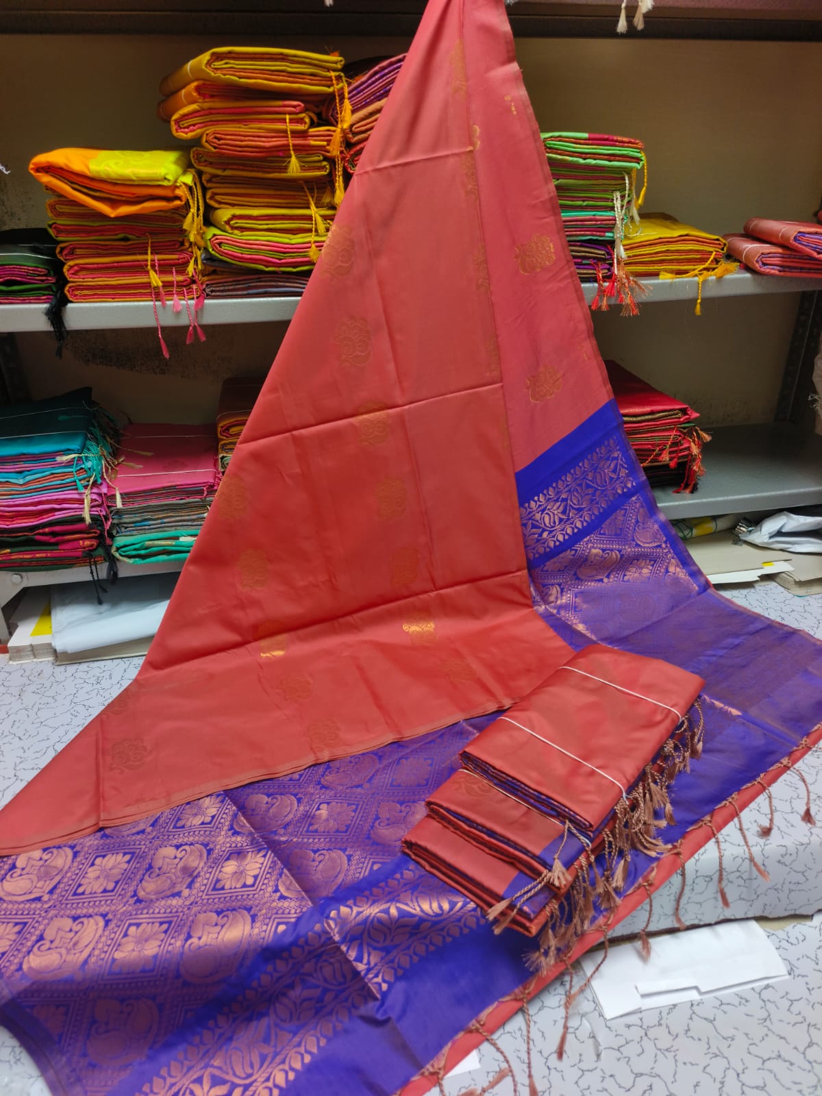 Kanjivaram Tissue Border Soft Silk Sarees (Red and Blue)