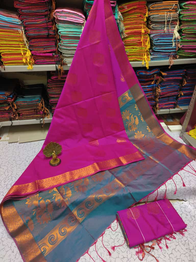 Kanjivaram Tissue Border Soft Silk Sarees (Pink and Green)