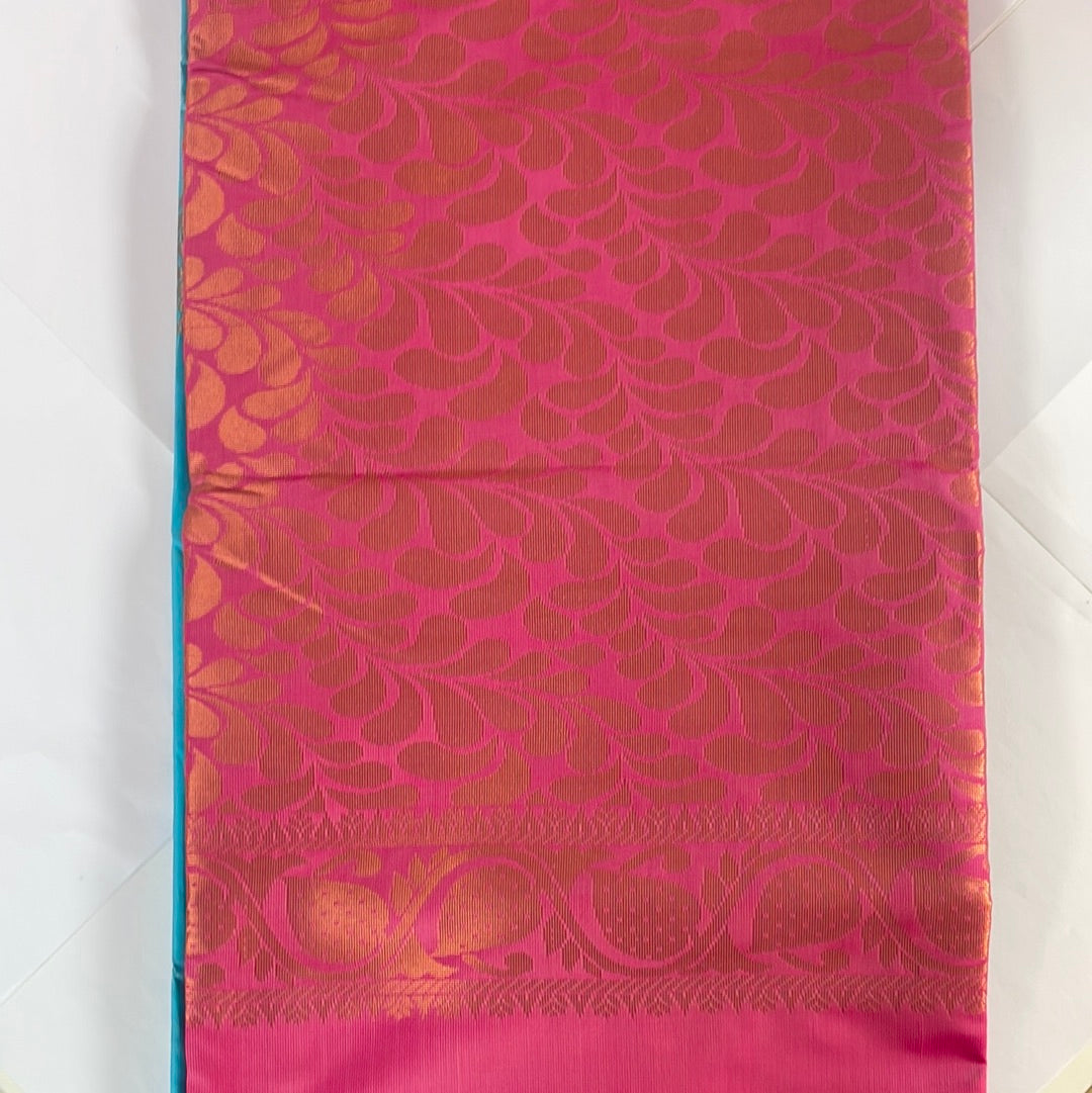 Kanjivaram Tissue Border Soft Silk Sarees (Sea Blue & Pink)