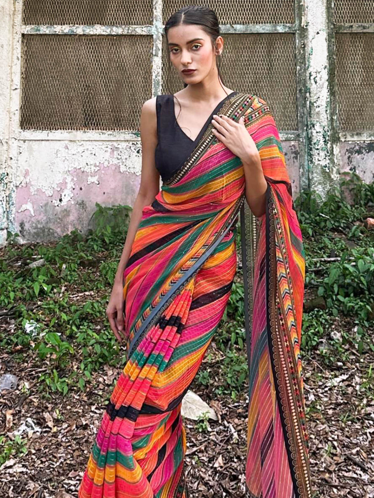 Multi Colour Digital Print Georgette Saree