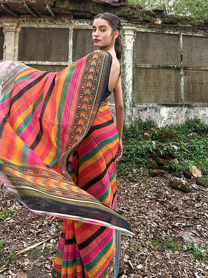 Multi Colour Digital Print Georgette Saree