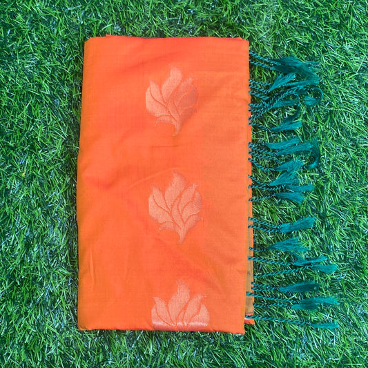 Kanjivaram Tissue Border Soft Silk Sarees (Orange and Green Colour)