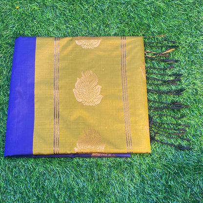 Kanjivaram Tissue Border Soft Silk Sarees (Mehandi Green and Purple Colour)