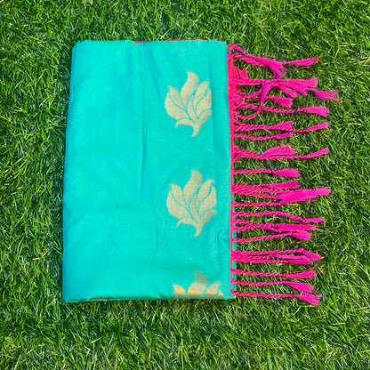 Kanjivaram Tissue Border Soft Silk Sarees (Parrot Green and Pink Colour)