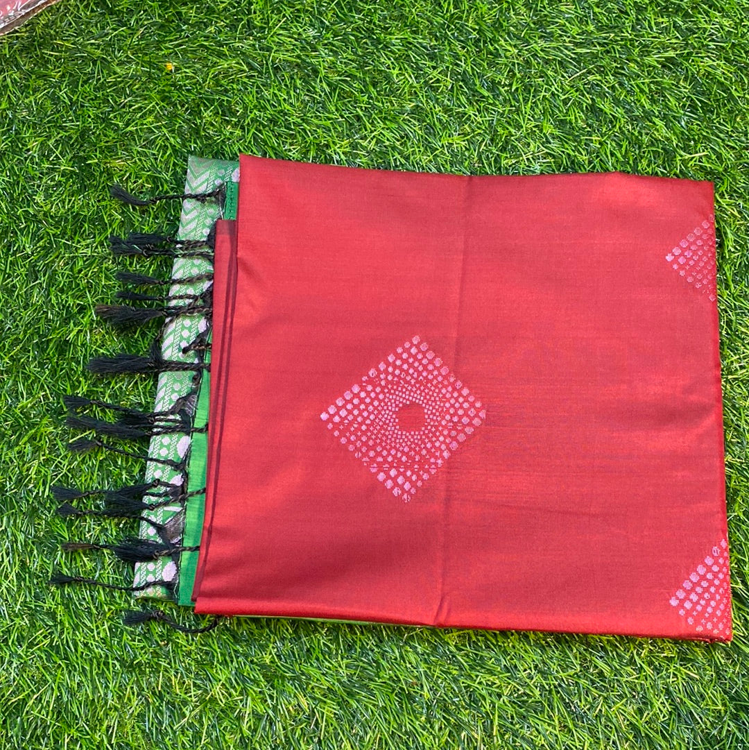 Kanjivaram Tissue Border Soft Silk Sarees (Maroon and Green Colour)