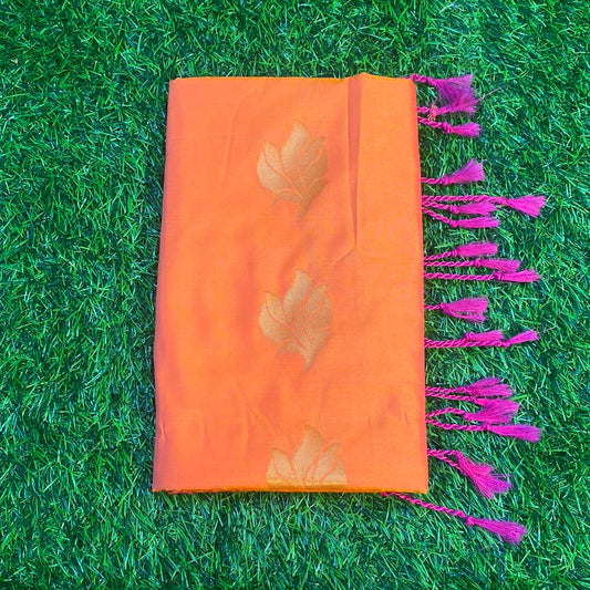 Kanjivaram Tissue Border Soft Silk Sarees (Orange and Pink Colour)