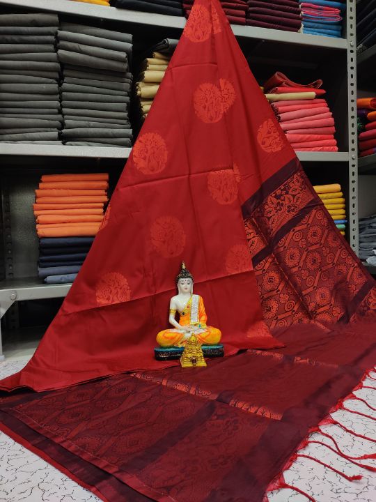 Kanjivaram Tissue Border Soft Silk Sarees (Red and Maroon Colour)