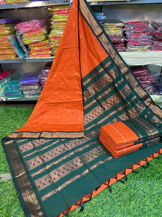 Orange & Green Kalyani Soft Cotton Saree