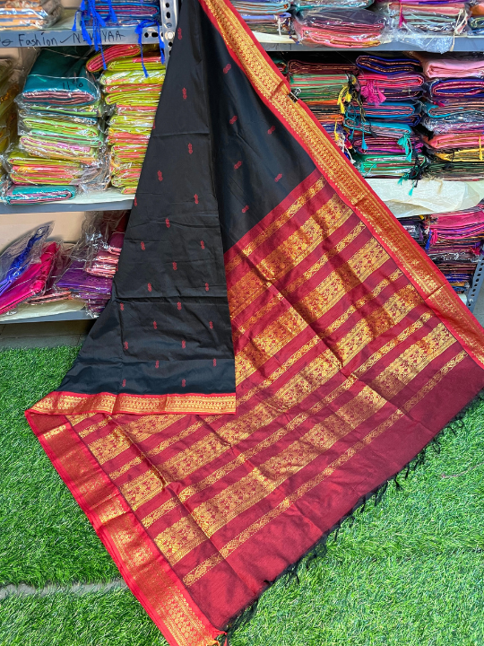 Black & Maroon Kalyani Soft Cotton Saree