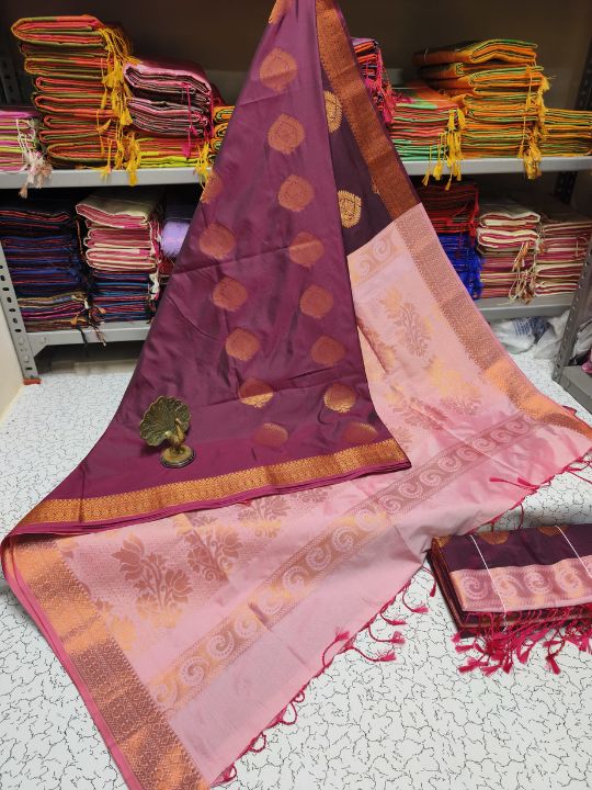 Kanjivaram Tissue 3 INCH Border Soft Silk Saree (Brown and Pink )