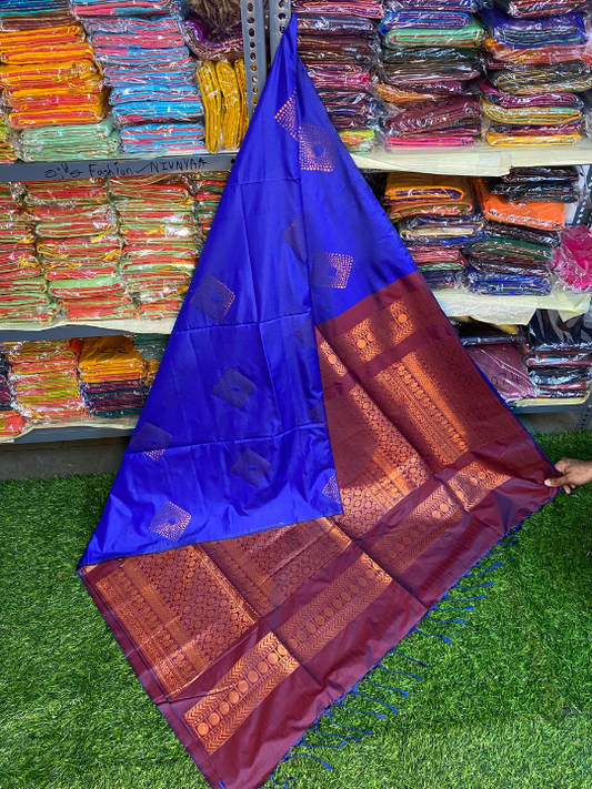 Kanjivaram Tissue Border Soft Silk Saree (Blue & Purple)