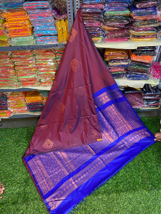 Kanjivaram Tissue Border Soft Silk Saree (Purple & Blue)
