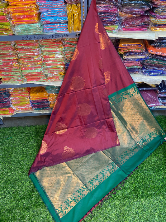 Kanjivaram Tissue Border Soft Silk Saree (Purple & Green)