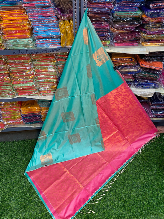 Kanjivaram Tissue Border Soft Silk Saree (Sky Blue & Pink)