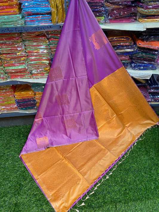 Kanjivaram Tissue Border Soft Silk Saree (Purple & Yellow)
