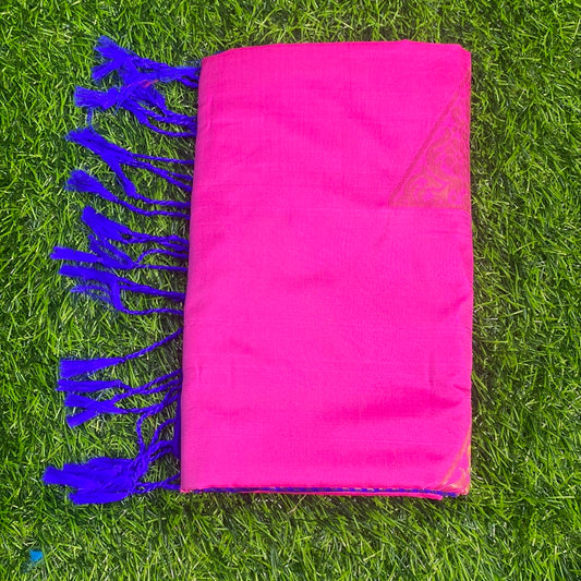 Kanjivaram Tissue Border Soft Silk Sarees (Pink and Royal Blue Colour)