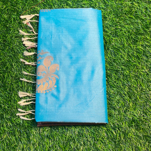 Kanjivaram Tissue Border Soft Silk Sarees (Sea Green and Brown Colour)