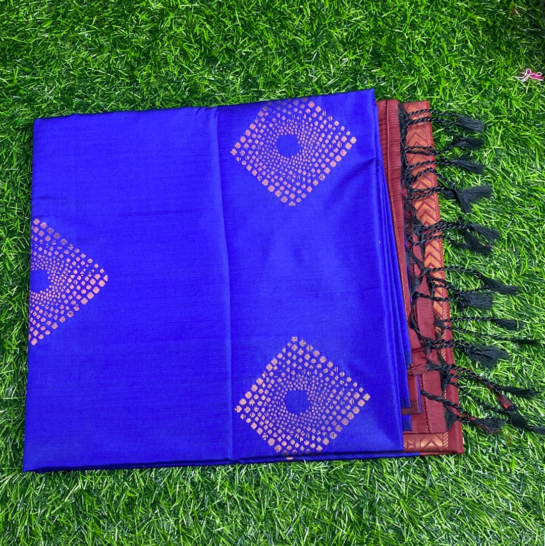 Kanjivaram Tissue Border Soft Silk Sarees (Royal Blue and Maroon Colour)