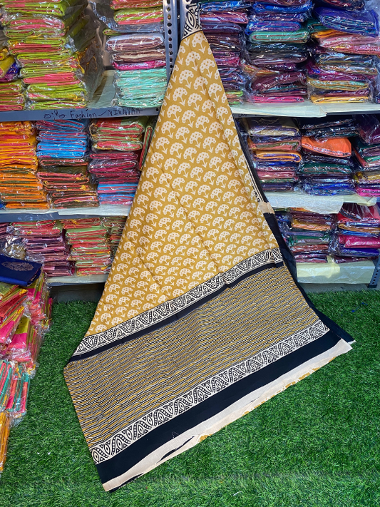 Jaipur Mul Mul Soft Cotton Saree (Mustrd Yellow)