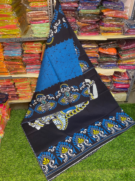 Jaipur Mul Mul Soft Cotton Saree (Blue & Black)