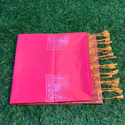 Kanjivaram Tissue Border Soft Silk Sarees (Orange and Brown Colour)