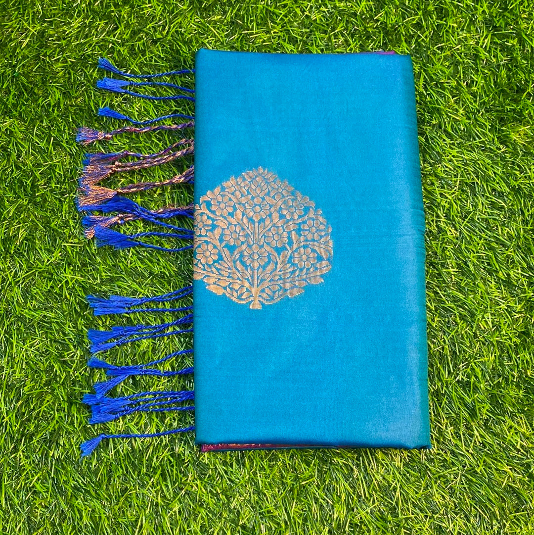 Kanjivaram Tissue Border Soft Silk Sarees (Blue and Purple Colour)
