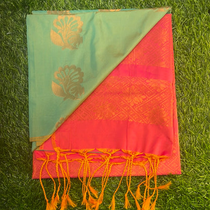 Kanjivaram Tissue Border Soft Silk Sarees (Soft Green and Pink)