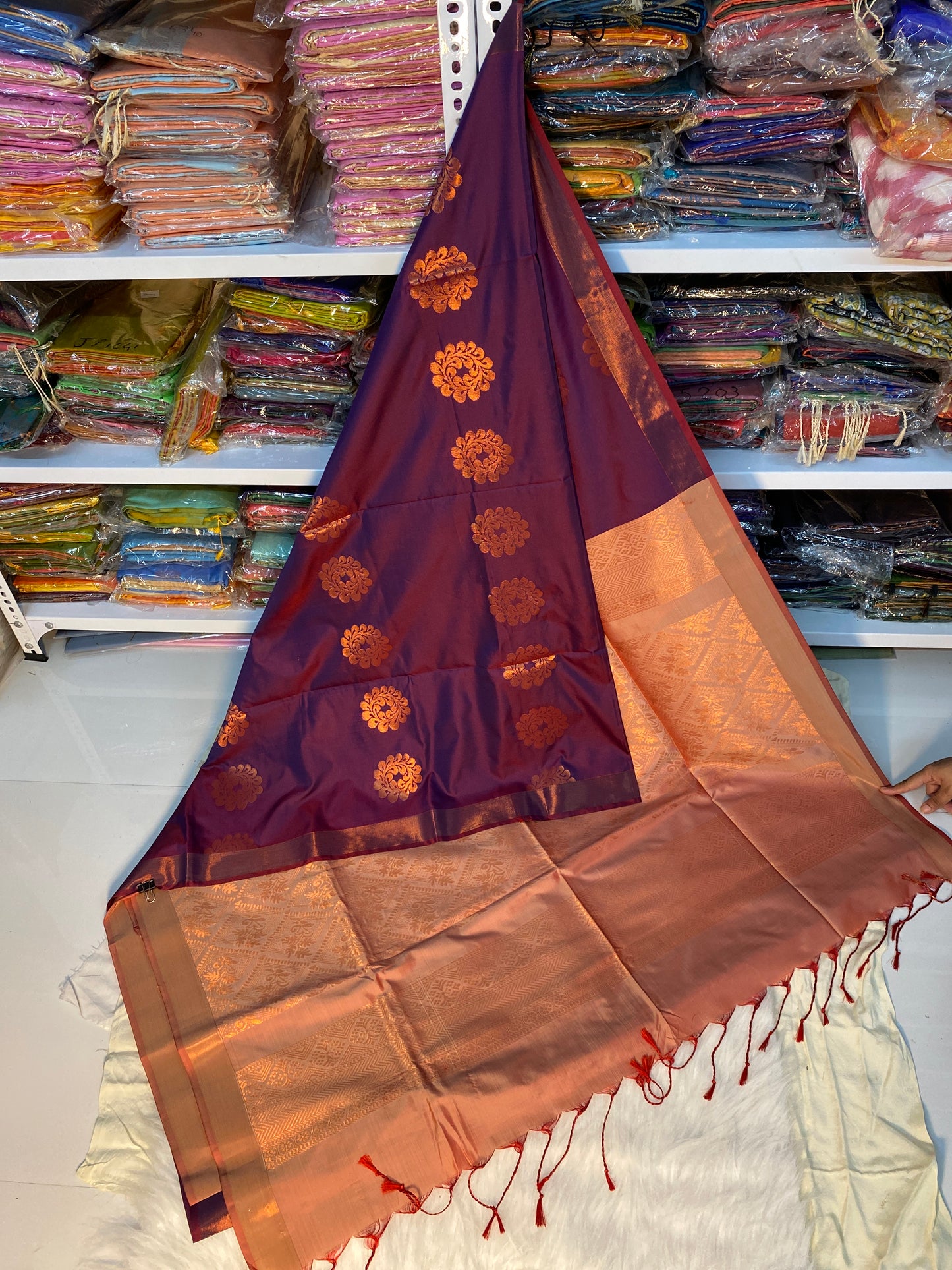 Kanjivaram Tissue Border Soft Silk Saree (Purple & Peach)