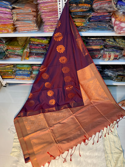 Kanjivaram Tissue Border Soft Silk Saree (Purple & Peach)