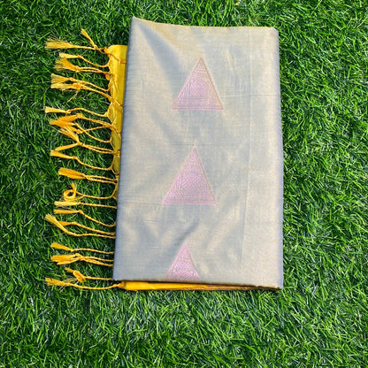 Kanjivaram Tissue Border Soft Silk Sarees (Olive and Yellow Colour)