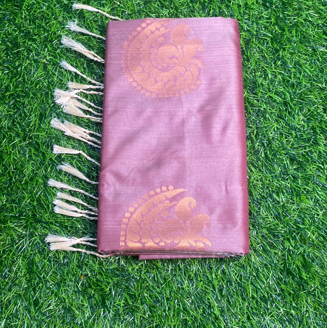 Kanjivaram Tissue Border Soft Silk Sarees (Rose Gold and Grey Colour)