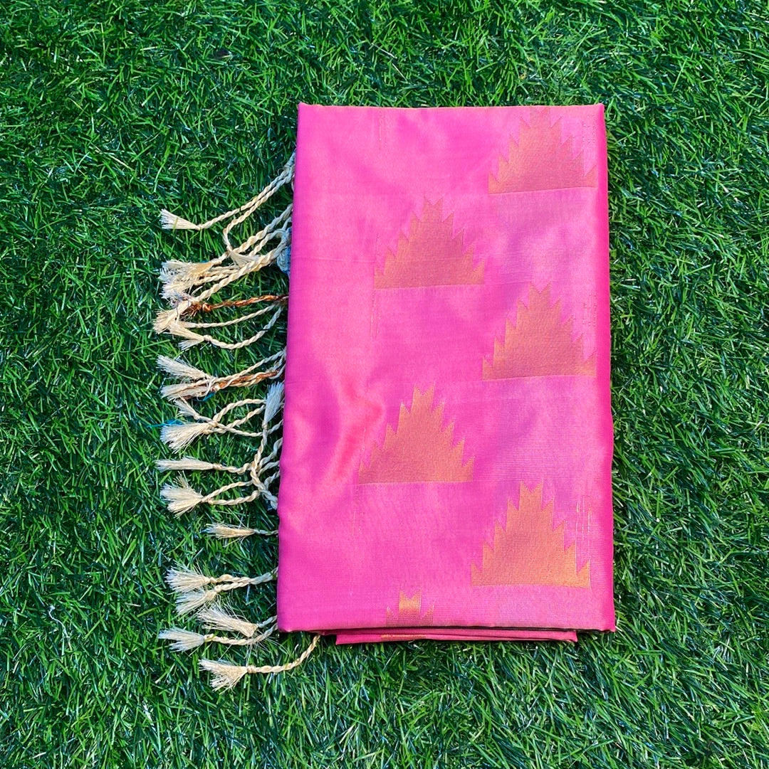 Kanjivaram Tissue Border Soft Silk Sarees (Pink and Sea Green Colour)