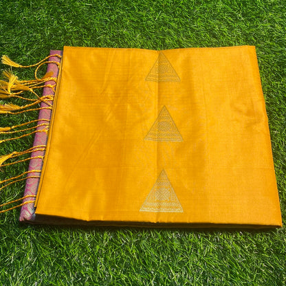 Kanjivaram Tissue Border Soft Silk Sarees (Mustard Yellow and Pink Colour)