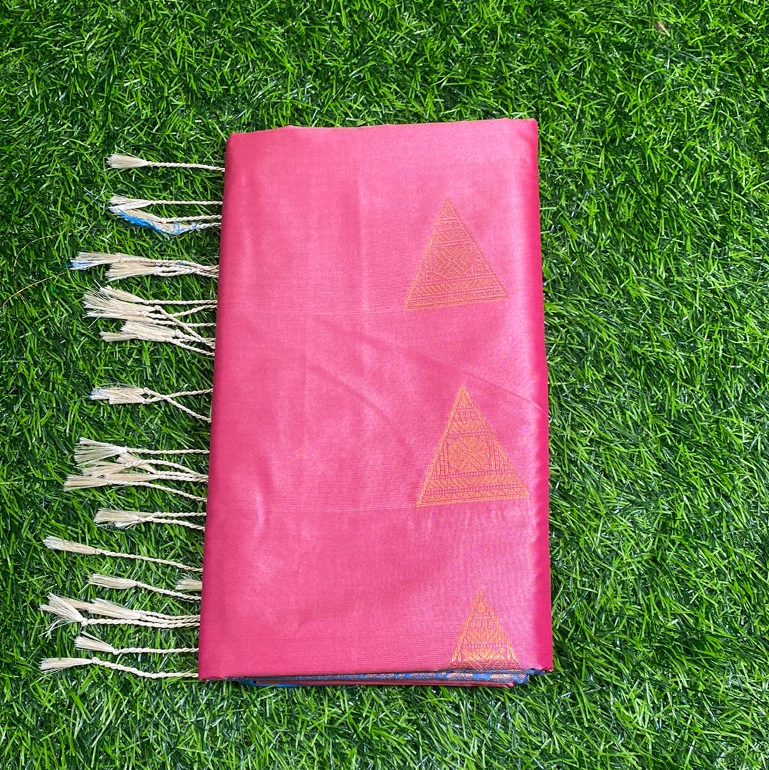 Kanjivaram Tissue Border Soft Silk Sarees (Pink and Sea Blue Colour)