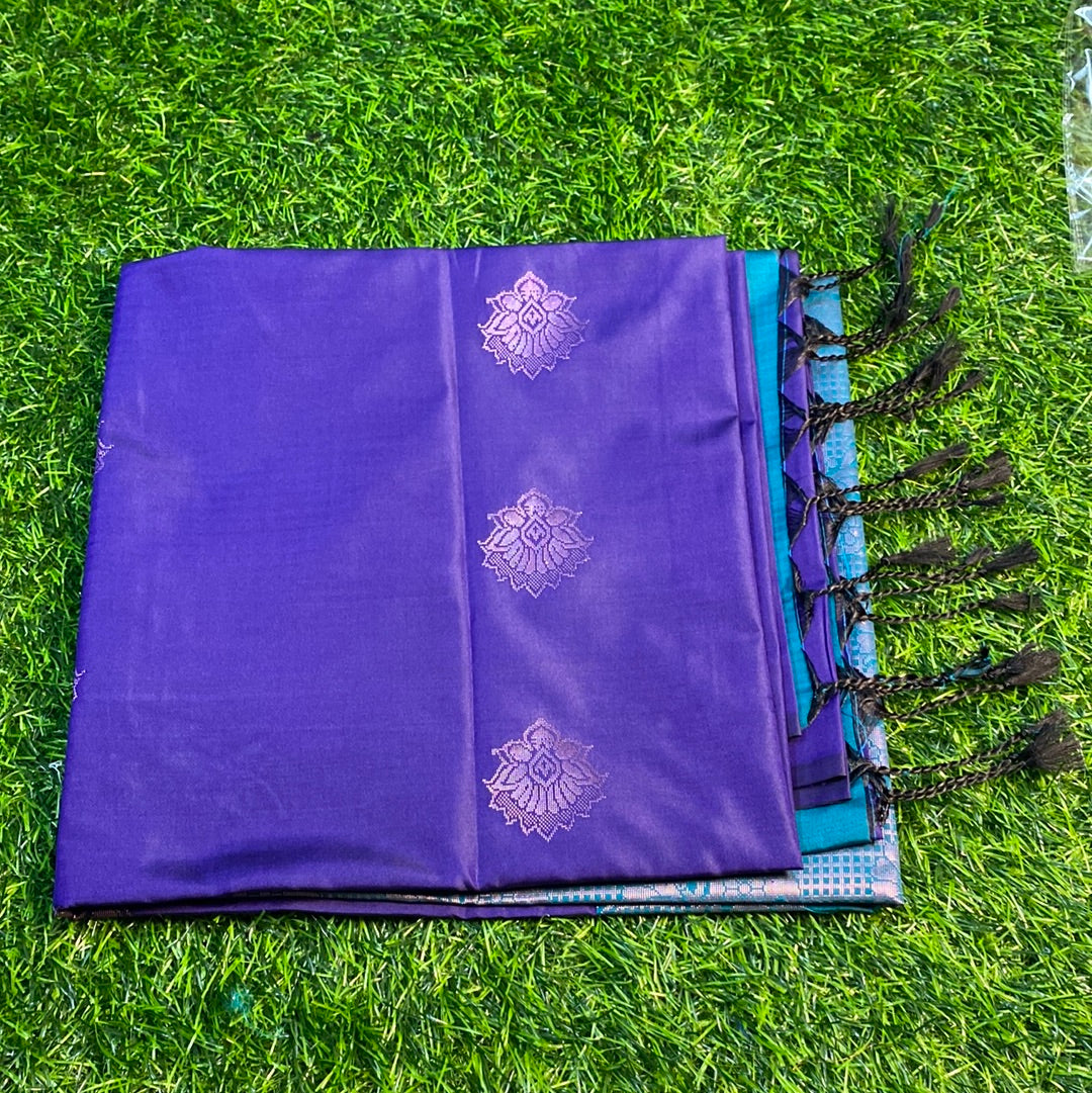 Kanjivaram Tissue Border Soft Silk Sarees (Purple and Green Colour)