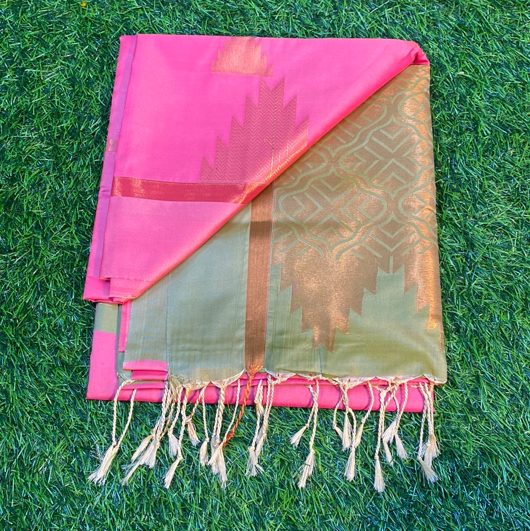 Kanjivaram Tissue Border Soft Silk Sarees (Baby Pink and Sea Green Colour)