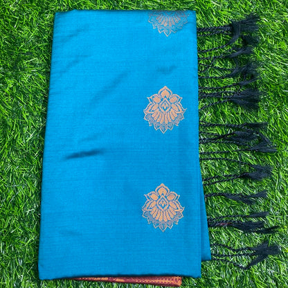 Kanjivaram Tissue Border Soft Silk Sarees (sea green and Maroon Color)
