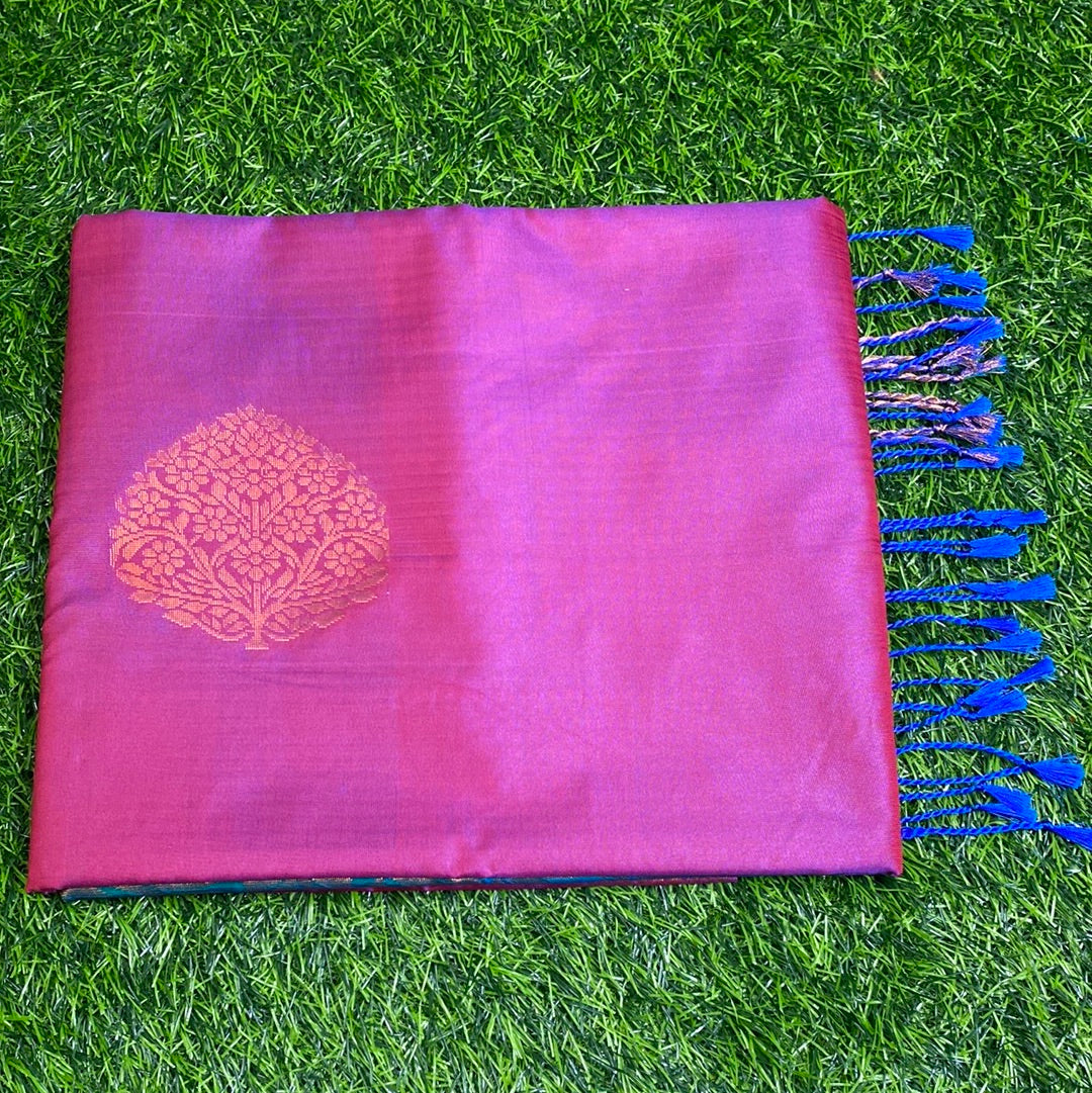 Kanjivaram Tissue Border Soft Silk Sarees (Pink and Sea Blue Colour)
