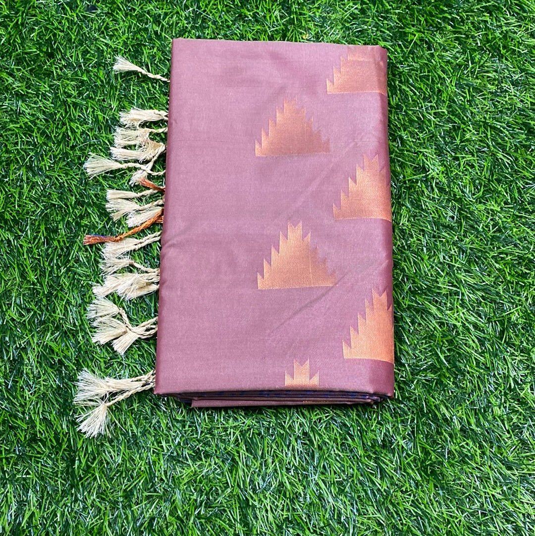 Kanjivaram Tissue Border Soft Silk Sarees (Brown and Purple Colour)