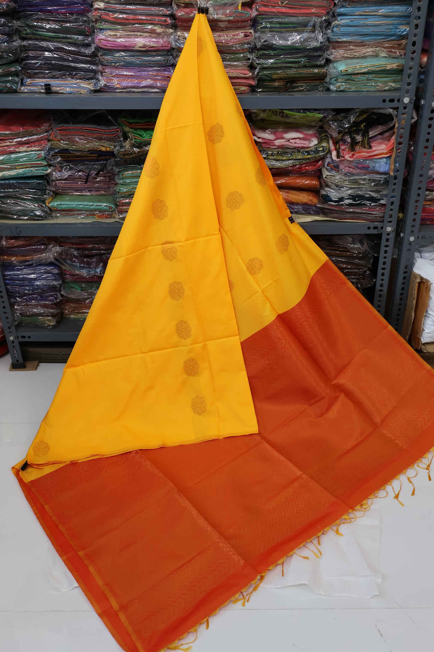 Kanjivaram Tissue Border Soft Silk Saree (Orange)