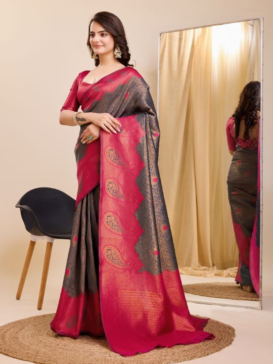 Banarasi Soft Silk Saree (Blue & Red)