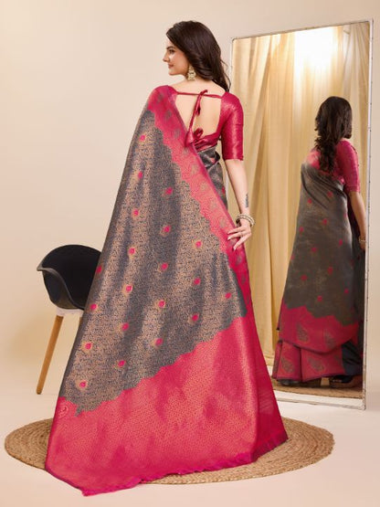 Banarasi Soft Silk Saree (Blue & Red)